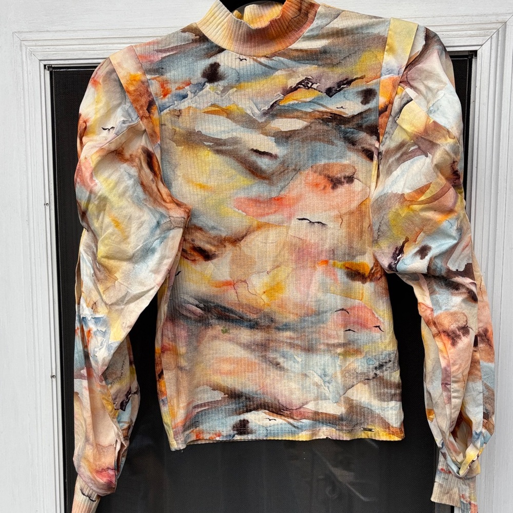 LEZALEZ LADIES Watercolor Mock Neck Long-Sleeve Top Multi-Color-S